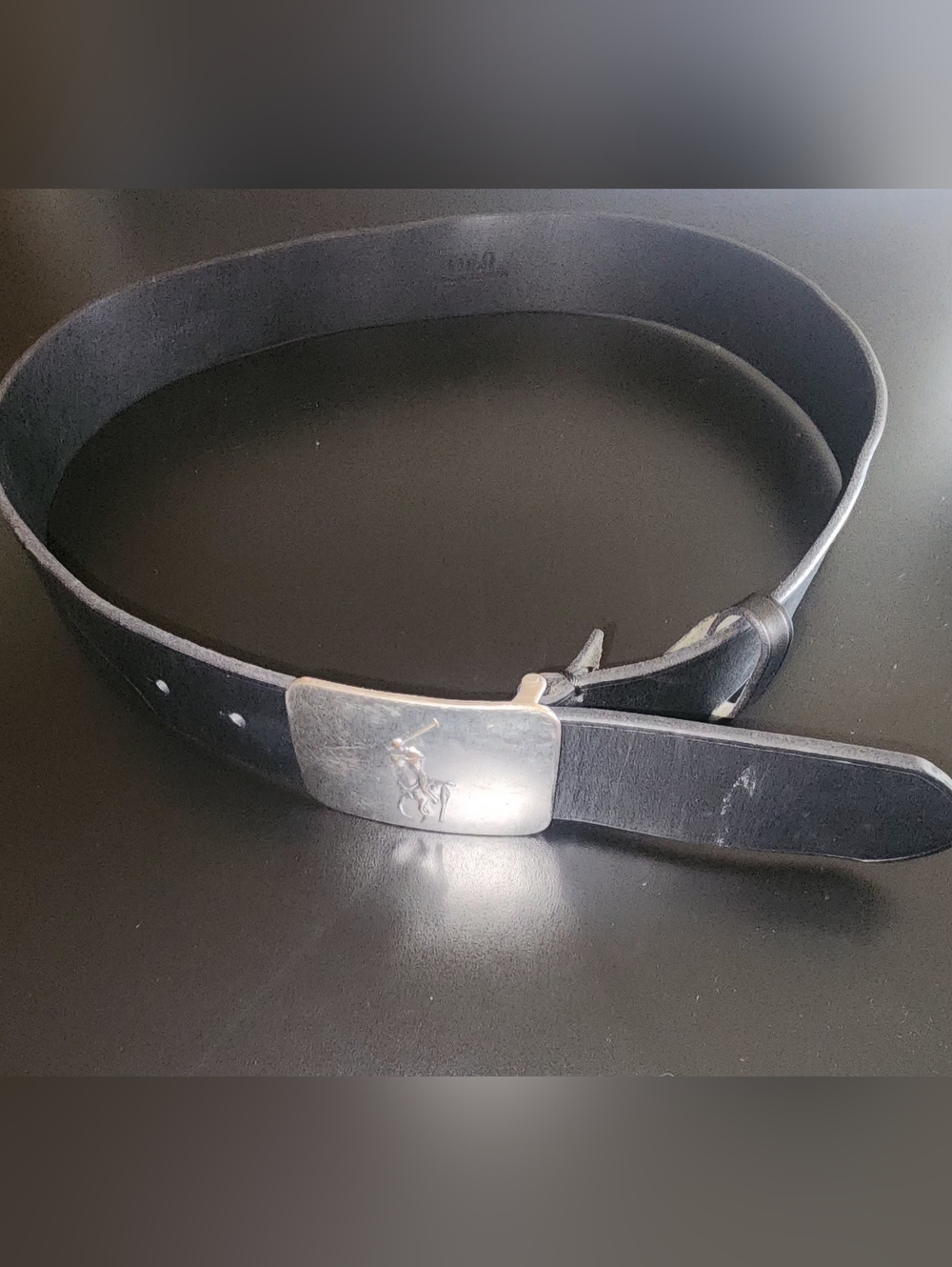 Polo Ralph Lauren Black Leather Belt  Pony Stainless Prong Buckle